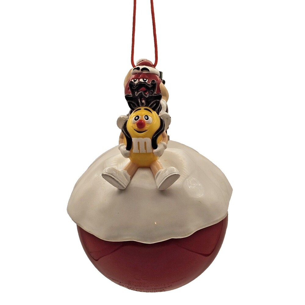M&M Snowball Ornament With Secret Inside Removable Lid 5 in Red & Yellow M&Ms